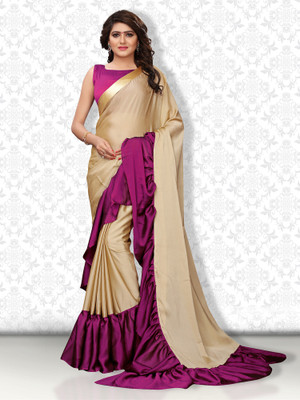 Divastri Solid/Plain Bollywood Georgette Saree(Beige)