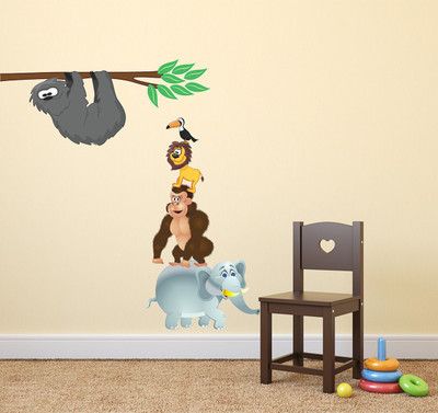fuzzy 110 cm tree with animals Self Adhesive Sticker(Pack of 1)