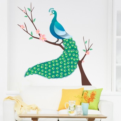 Wallzone 90 cm Colorfull Peacock Removable Sticker(Pack of 1)