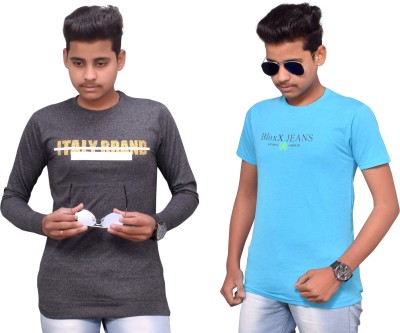 KUNDAN SULZ GWALIOR Typography Men Round Neck Light Blue, Grey T-Shirt