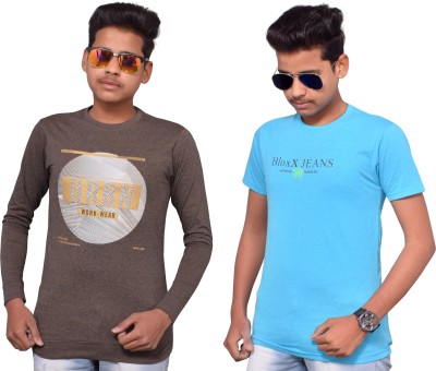 KUNDAN SULZ GWALIOR Typography Men Round Neck Blue, Brown T-Shirt