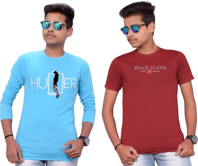 KUNDAN SULZ GWALIOR Typography Men Round Neck Light Blue, Maroon T-Shirt