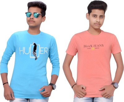 KUNDAN SULZ GWALIOR Typography Men Round Neck Light Blue, Pink T-Shirt