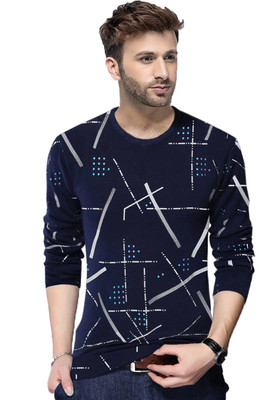 Tripr Printed Men Round Neck Dark Blue T-Shirt