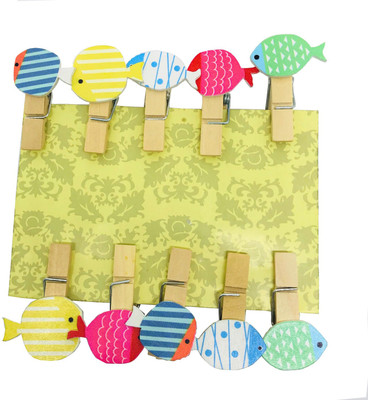 

shoppers stoppers Mini Wooden Photo Clips with Jute Thread- 10 Pcs