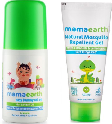 Mamaearth Easy baby Tummy Roll On for Digestion & Colic Relief with Hing & Fennel 40Ml änd Natural Mosquito Repellent Gel, 50ml(Multicolor)