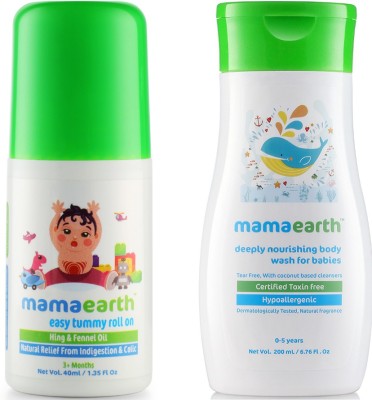 Mamaearth Easy baby Tummy Roll On for Digestion & Colic Relief with Hing & Fennel 40Ml änd nourishing wash for babies (200 ml, 0-5 Yrs)(Multicolor)