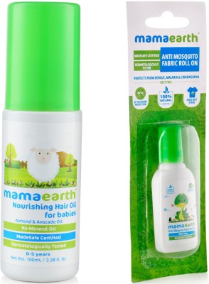 Mamaearth Nourishing Hair Oil for Babies 100ml (0-10 Years) änd Anti Mosquito Fabric Roll On, 8ml(Multicolor)