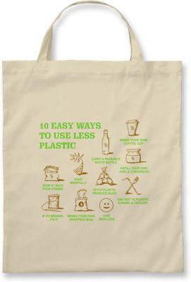 

Rawpockets ' Easy Ways To Use Less Plastic ' - Natural Colour Tote Bag (Nursery/Play School) Multipurpose Bag(Beige, 5 L)
