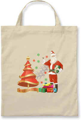 

Rawpockets ' Merry Christmas - Santa ' - Natural Colour Tote Bag (Nursery/Play School) Multipurpose Bag(Beige, 5 L)