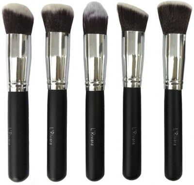 

L'Rivara 5 Piece Foundation Makeup Brush Set (Black + Silver) LR-133(Pack of 5)