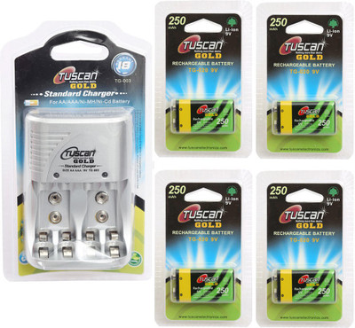 

Tuscan GOLD (TG003) BATTERY CHARGER & (4 PCs) 9V 250 mAh RECHARGEABLE BATTERY Camera Battery Charger(Silver)