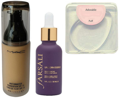 

Adorable silicone puff, mac match master foundation,Unicorn Essence farsali serum(Set of 3)