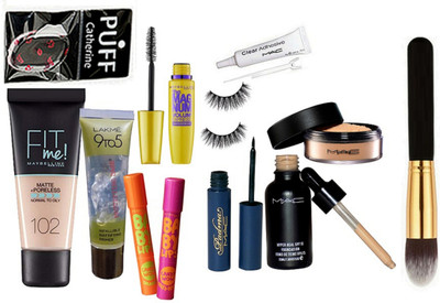 

catherine Silicon Puff, Mac Hyper Real Foundation, Padma Eyeliner, Loose Powder With Eyelashes, Eyelashes Glue, Maybelline Fit Me Foundation, Baby Lips Lip Balm-2, magnum Mascara, Lakme 9to5 Primer With Makeup Brush(Set of 11)