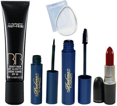 

importedd silicon puff, Mac padma eyeliner and mascara, BB cream, finish matte lipstick(Set of 5)