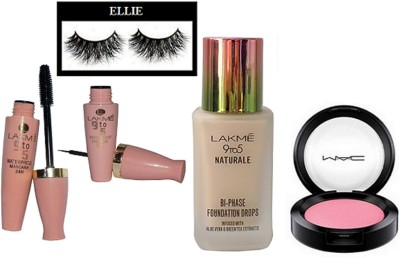 

Ellie Eyelashes, Pink Blusher, Natueale BI-PHASE Foundation, Waterproof Eyeliner & Mascara(Set of 5)