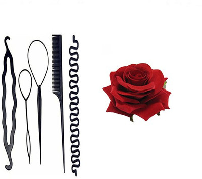 

S R Enterprises hair red rose hair clips and diy kit tools [pack of 6pcs](Set of 6)