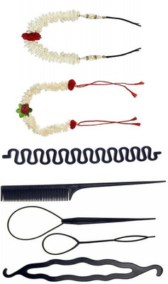 

S R Enterprises hair juda bun gajra 1 pin gajra ,1 thread gajra and diy kit tolls [pack of 7pcs](Set of 7)