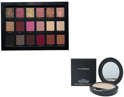 

Huda Beauty Rose Gold Edition Eyeshadow Palette - 18 Shades 5 ml (Multicolor) with Mac. Fix Powder Plus Compact(Set of 2)