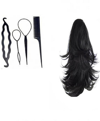 

S R Enterprises stylish wig extension pony hair cluch for girls and juda bun diy kit [pack of 5pcs](Set of 5)