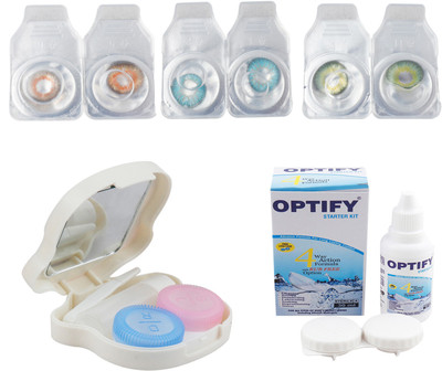 

Optify Combo Pack Monthly Color Contact Lens With Travel Kit Monthly Contact Lens(1, Honey-Aqua-Dark Green, Pack of 3)