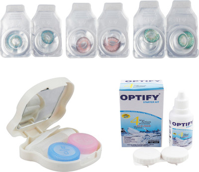 

Optify Combo Pack Monthly Color Contact Lens With Travel Kit Monthly Contact Lens(1, Aqua-Pink-Green Turquoise, Pack of 3)