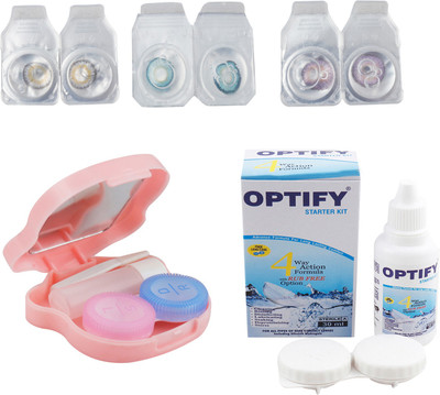 

Optify Combo Pack Monthly Color Contact Lens With Travel Kit Monthly Contact Lens(1, Grey-Aqua-Violet, Pack of 3)