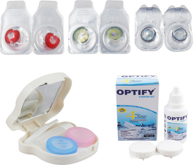 

Optify Combo Pack Monthly Color Contact Lens With Travel Kit Monthly Contact Lens(1, Red-Green-Sea Blue, Pack of 3)