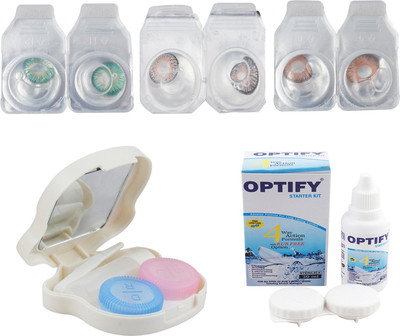 

Optify Combo Pack Monthly Color Contact Lens With Travel Kit Monthly Contact Lens(1, Dark Green-Grey-Hazel, Pack of 3)
