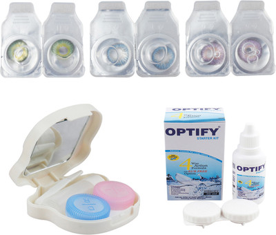 

Optify Combo Pack Monthly Color Contact Lens With Travel Kit Monthly Contact Lens(1, Dark Green-Blue-Violet, Pack of 3)