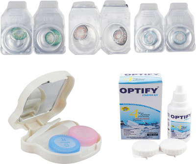 

Optify Combo Pack Monthly Color Contact Lens With Travel Kit Monthly Contact Lens(1, Dark Green-Grey-Light Blue, Pack of 3)