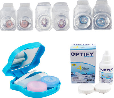 

Optify Combo Pack Monthly Color Contact Lens With Travel Kit Monthly Contact Lens(1, Pink-Violet-Blue, Pack of 3)