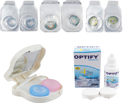 

Optify Combo Pack Monthly Color Contact Lens With Travel Kit Monthly Contact Lens(1, Blue-Green Turquoise-Dark Green, Pack of 3)