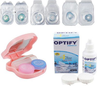 

Optify Combo Pack Monthly Color Contact Lens With Travel Kit Monthly Contact Lens(1, Green Turquoise-Light Blue-Blue, Pack of 3)
