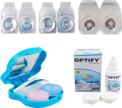 

Optify Combo Pack Monthly Color Contact Lens With Travel Kit Monthly Contact Lens(1, Blue-Light Blue-Brown, Pack of 3)