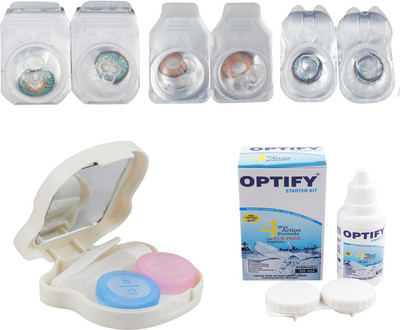 

Optify Combo Pack Monthly Color Contact Lens With Travel Kit Monthly Contact Lens(1, Green Turquoise-Hazel-Sea Blue, Pack of 3)