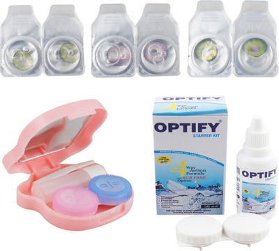 

Optify Combo Pack Monthly Color Contact Lens With Travel Kit Monthly Contact Lens(1, Green-Violet-Dark Green, Pack of 3)