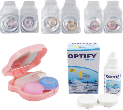 

Optify Combo Pack Monthly Color Contact Lens With Travel Kit Monthly Contact Lens(1, Violet-Brown-Pink, Pack of 3)