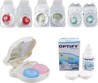

Optify Combo Pack Monthly Color Contact Lens With Travel Kit Monthly Contact Lens(1, Red-Green-Green Turquoise, Pack of 3)