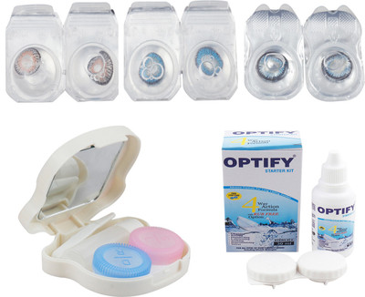 

Optify Combo Pack Monthly Color Contact Lens With Travel Kit Monthly Contact Lens(1, Grey-Blue-Sea Blue, Pack of 3)