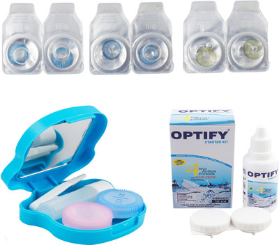 

Optify Combo Pack Monthly Color Contact Lens With Travel Kit Monthly Contact Lens(1, Blue-Light Blue-Green, Pack of 3)