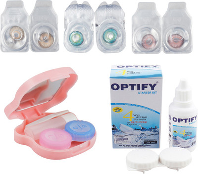 

Optify Combo Pack Monthly Color Contact Lens With Travel Kit Monthly Contact Lens(1, Brown-Green Turquoise-Pink, Pack of 3)