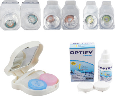 

Optify Combo Pack Monthly Color Contact Lens With Travel Kit Monthly Contact Lens(1, Green Turquoise-Hazel-Dark Green, Pack of 3)