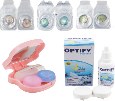 

Optify Combo Pack Monthly Color Contact Lens With Travel Kit Monthly Contact Lens(1, Brown-Green Turquoise-Dark Green, Pack of 3)