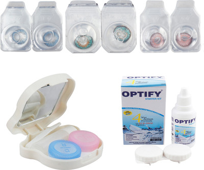 

Optify Combo Pack Monthly Color Contact Lens With Travel Kit Monthly Contact Lens(1, Blue-Green Turquoise-Pink, Pack of 3)
