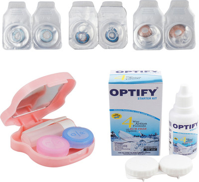 

Optify Combo Pack Monthly Color Contact Lens With Travel Kit Monthly Contact Lens(1, Light Blue-Blue-Hazel, Pack of 3)