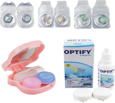 

Optify Combo Pack Monthly Color Contact Lens With Travel Kit Monthly Contact Lens(1, Sea Blue-Grey-Green Turquoise, Pack of 3)