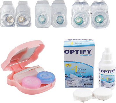 

Optify Combo Pack Monthly Color Contact Lens With Travel Kit Monthly Contact Lens(1, Grey-Aqua-Light Blue, Pack of 3)