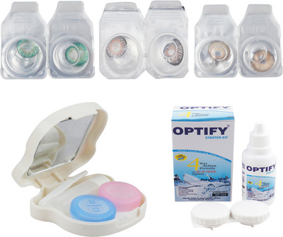 

Optify Combo Pack Monthly Color Contact Lens With Travel Kit Monthly Contact Lens(1, Dark Green-Grey-Brown, Pack of 3)