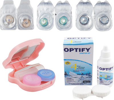 

Optify Combo Pack Monthly Color Contact Lens With Travel Kit Monthly Contact Lens(1, Brown-Green Turquoise-Sea Blue, Pack of 3)